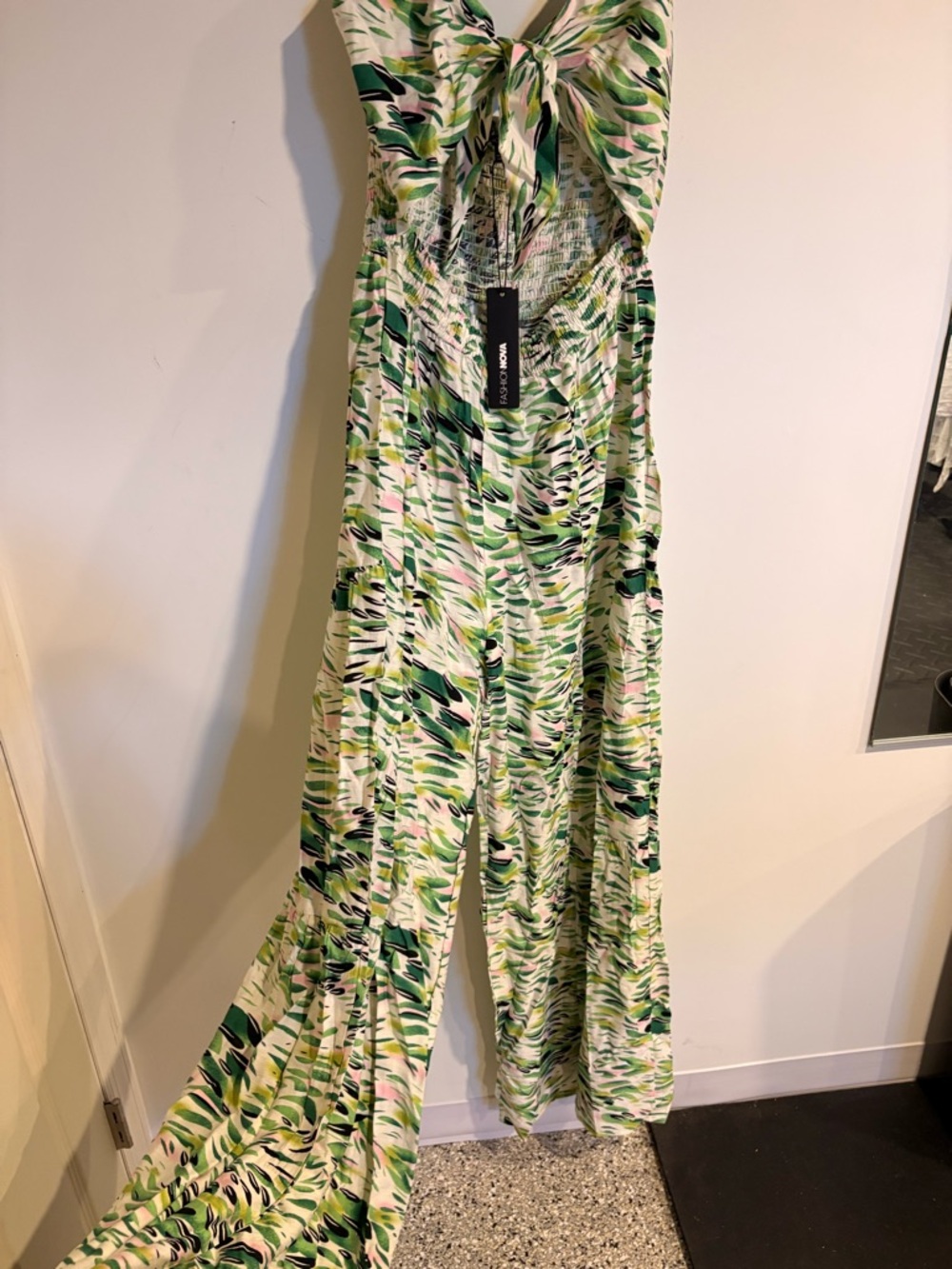 Fashion Nova Green & White Printed Cutout Jumpsuit - Picture 4 of 5